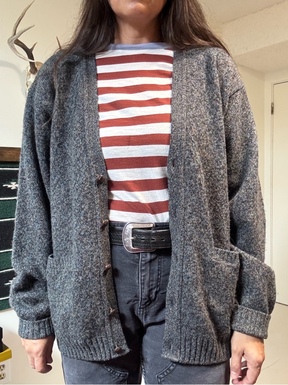 Pendleton Gray Shetland Wool Sweater with Blue Label